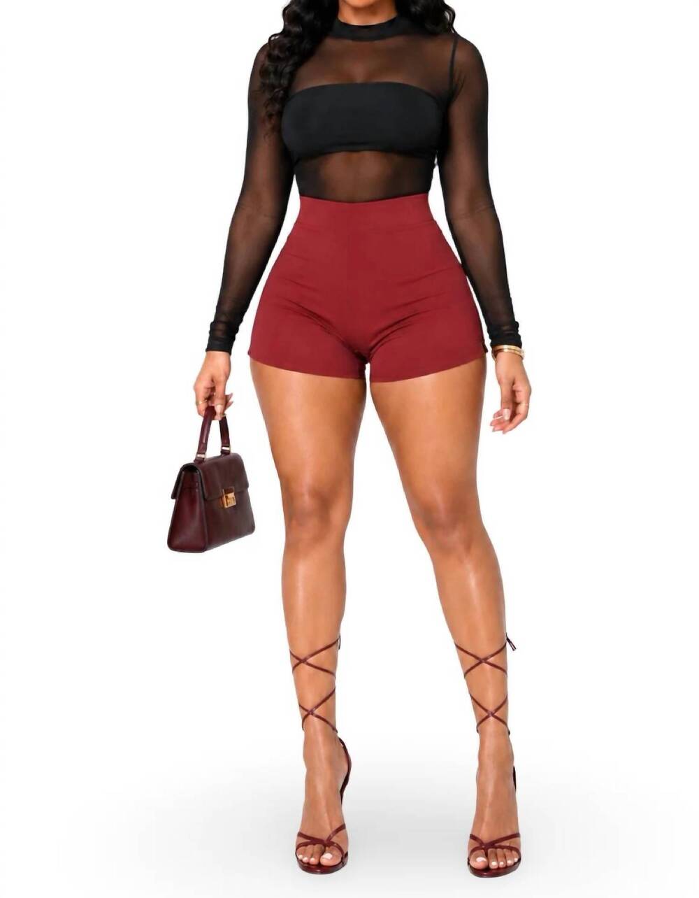 NEW BLANC pop out high waist stretch buttonless shorts in burgundy
